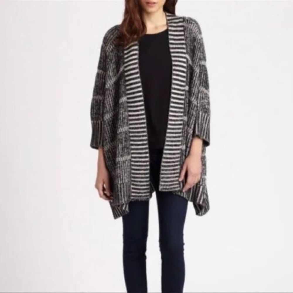 Alice + Olivia Wool Blend Nera Rib Knit Box Cardigan Black & White Size XS